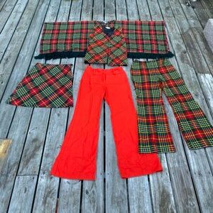 Vintage 70s Bobbie Brooks wool blend plaid set bell bottoms skirt vest poncho